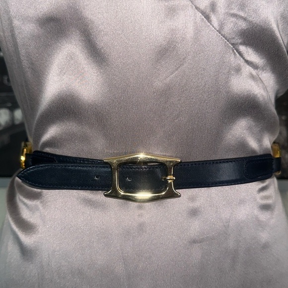 “i Santi” Women’s Belt Made In Italy Black With Gold Tone Hardware Size M main image 6